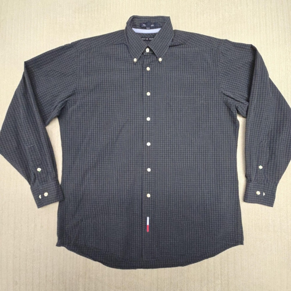 Tommy Hilfiger Tartans Shirt Mens Medium Blue Plaid Long Sleeve Button Up